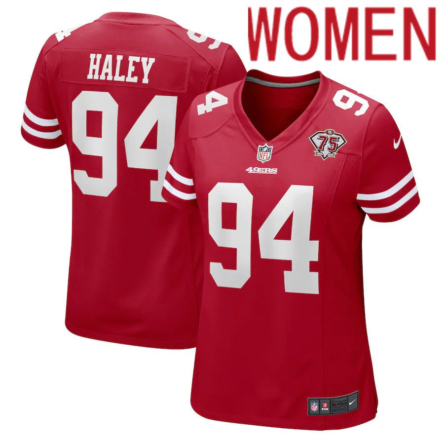 Women San Francisco 49ers 94 Charles Haley Nike Scarlet 75th Anniversary Retired Player Game NFL Jersey